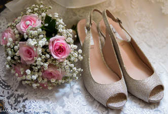 Wedding flowers and bridal shoes
